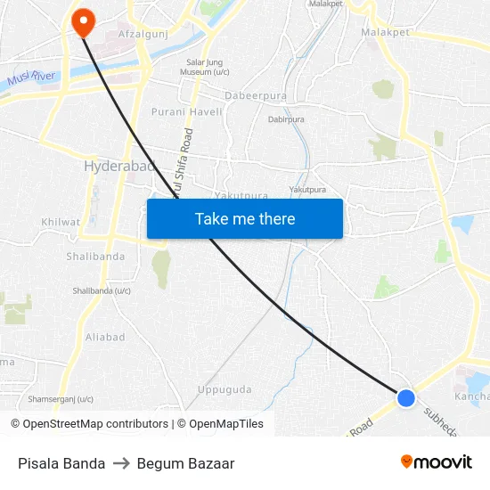 Pisala Banda to Begum Bazaar map