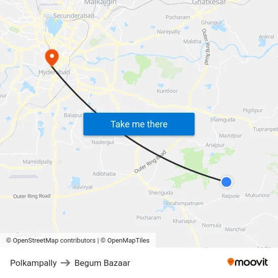 Polkampally to Begum Bazaar map