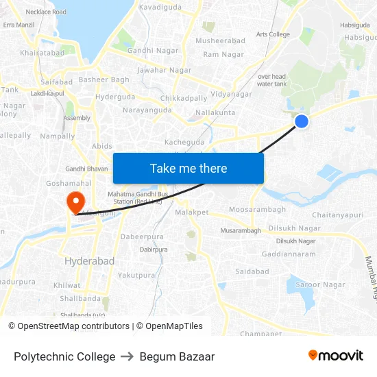 Polytechnic College to Begum Bazaar map