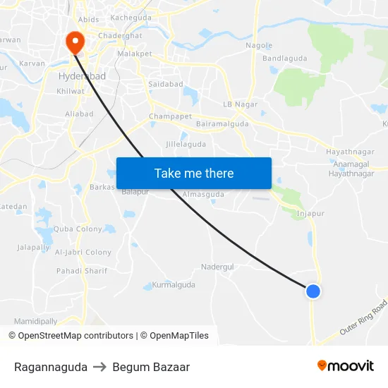 Ragannaguda to Begum Bazaar map