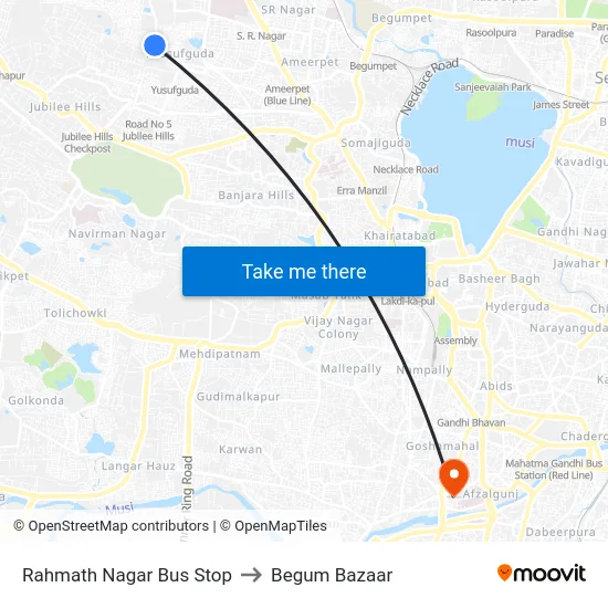 Rahmath Nagar Bus Stop to Begum Bazaar map