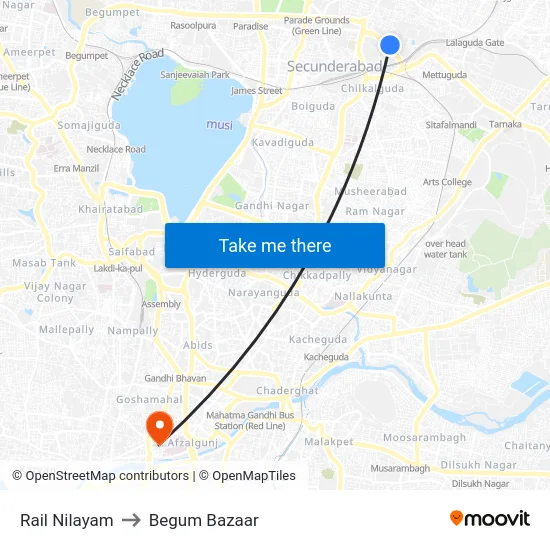 Rail Nilayam to Begum Bazaar map