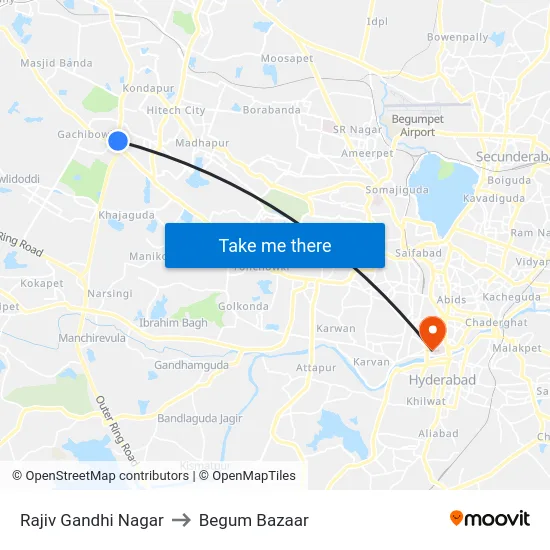 Rajiv Gandhi Nagar to Begum Bazaar map