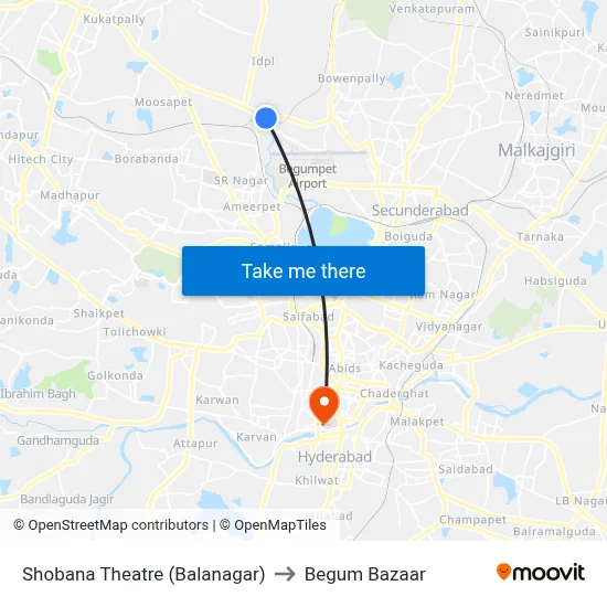 Shobana Theatre (Balanagar) to Begum Bazaar map