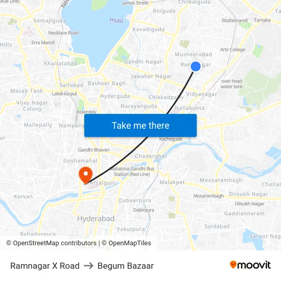 Ramnagar X Road to Begum Bazaar map