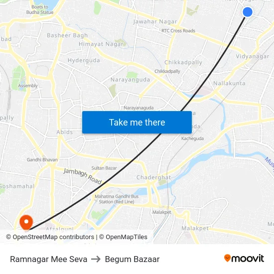 Ramnagar Mee Seva to Begum Bazaar map