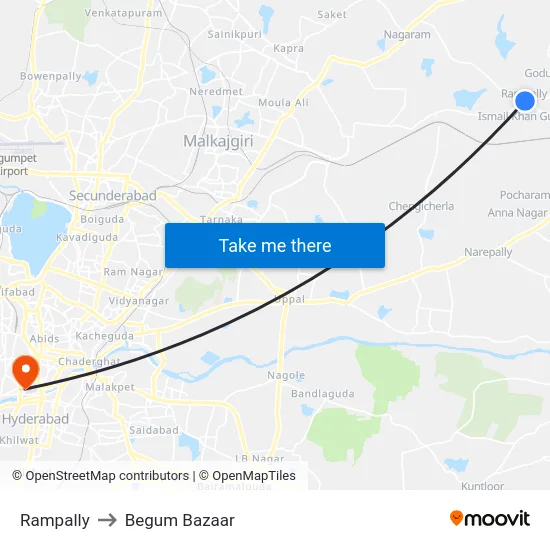 Rampally to Begum Bazaar map