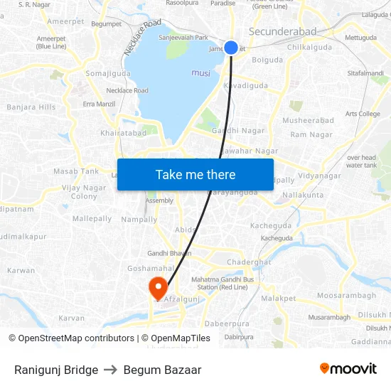 Ranigunj Bridge to Begum Bazaar map