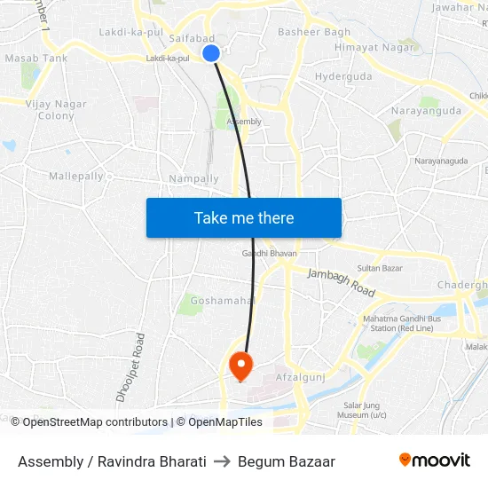 Assembly / Ravindra Bharati to Begum Bazaar map