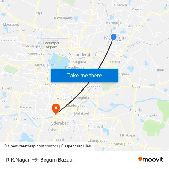 R.K.Nagar to Begum Bazaar map