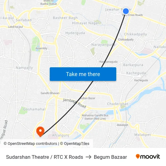 Sudarshan Theatre / RTC X Roads to Begum Bazaar map