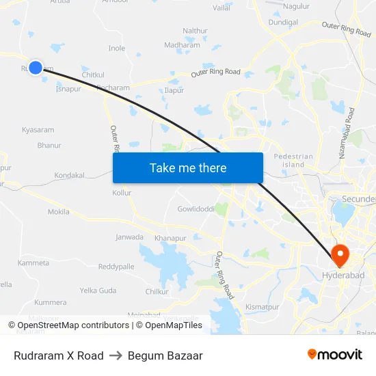 Rudraram X Road to Begum Bazaar map