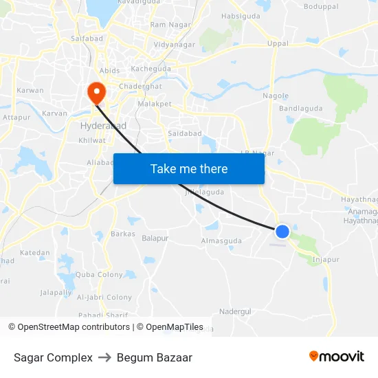 Sagar Complex to Begum Bazaar map