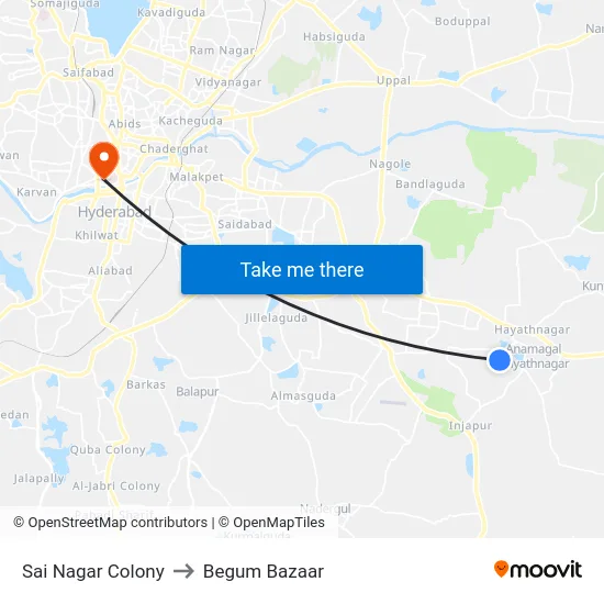 Sai Nagar Colony to Begum Bazaar map