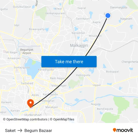 Saket to Begum Bazaar map