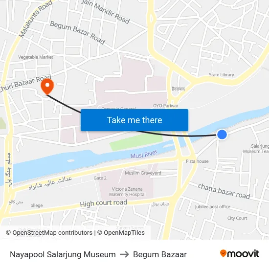 Nayapool Salarjung Museum to Begum Bazaar map