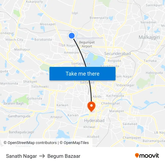 Sanath Nagar to Begum Bazaar map
