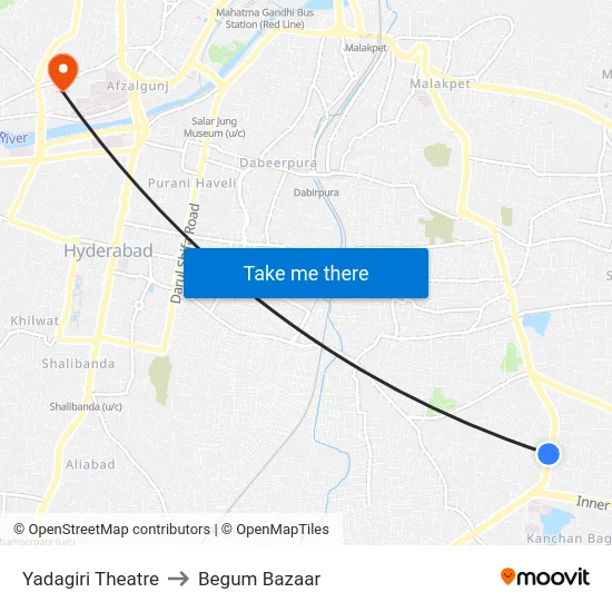 Yadagiri Theatre to Begum Bazaar map