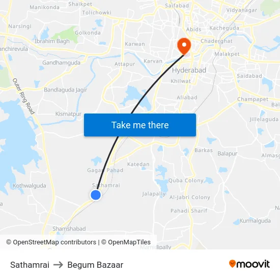 Sathamrai to Begum Bazaar map