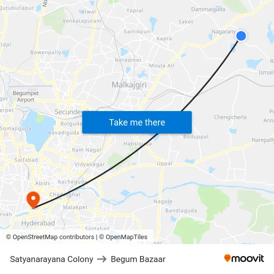 Satyanarayana Colony to Begum Bazaar map
