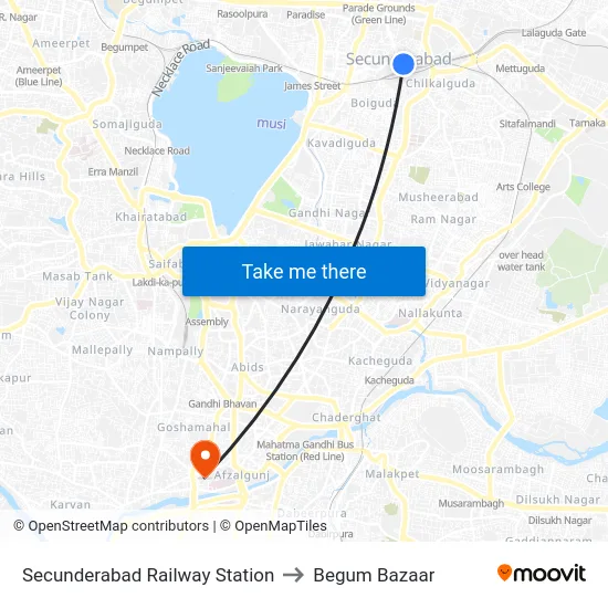 Secunderabad Railway Station to Begum Bazaar map