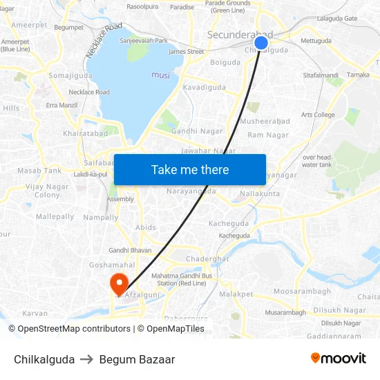 Chilkalguda to Begum Bazaar map