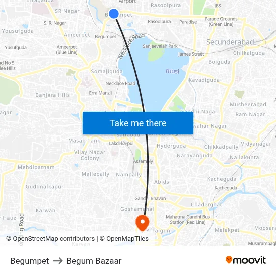 Begumpet to Begum Bazaar map