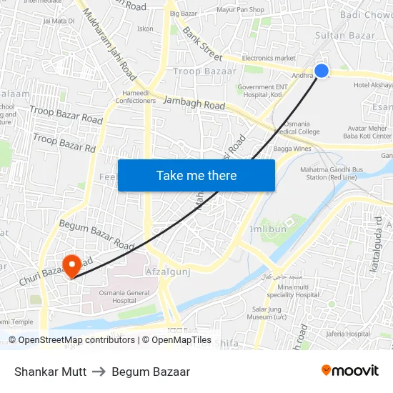 Shankar Mutt to Begum Bazaar map
