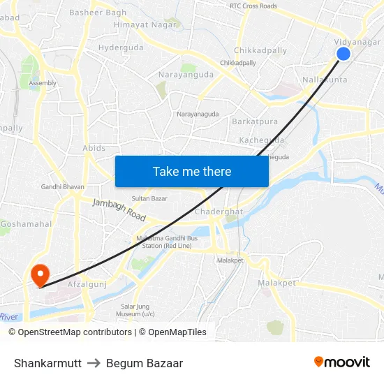 Shankarmutt to Begum Bazaar map