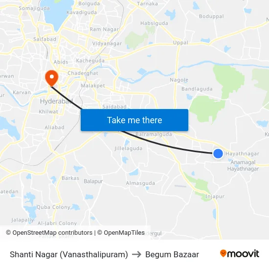 Shanti Nagar (Vanasthalipuram) to Begum Bazaar map