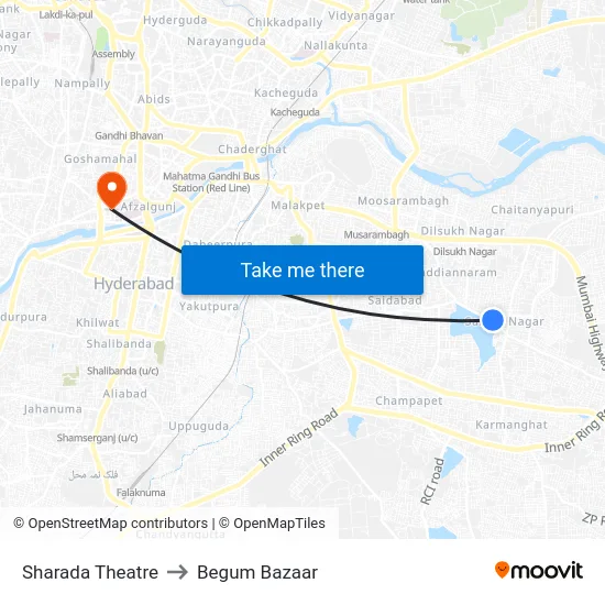 Sharada Theatre to Begum Bazaar map