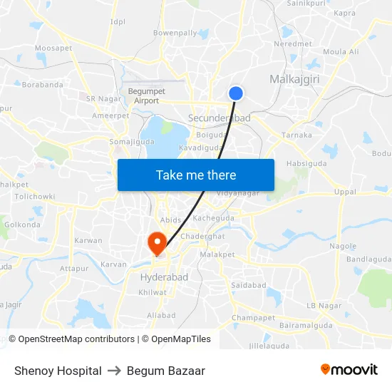 Shenoy Hospital to Begum Bazaar map