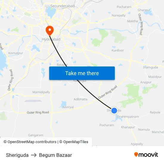 Sheriguda to Begum Bazaar map
