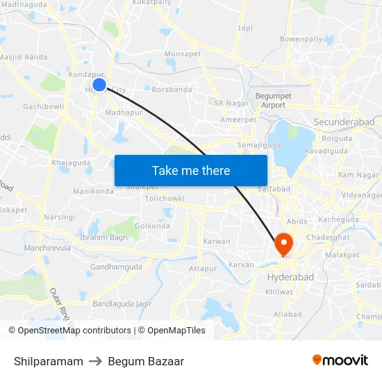 Shilparamam to Begum Bazaar map