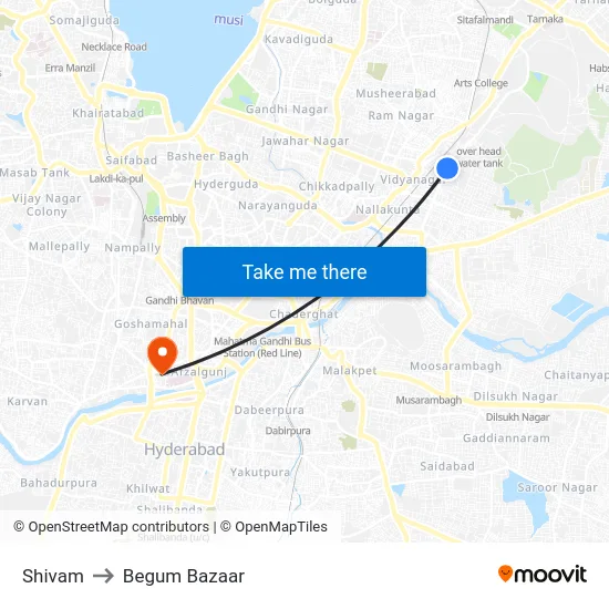 Shivam to Begum Bazaar map