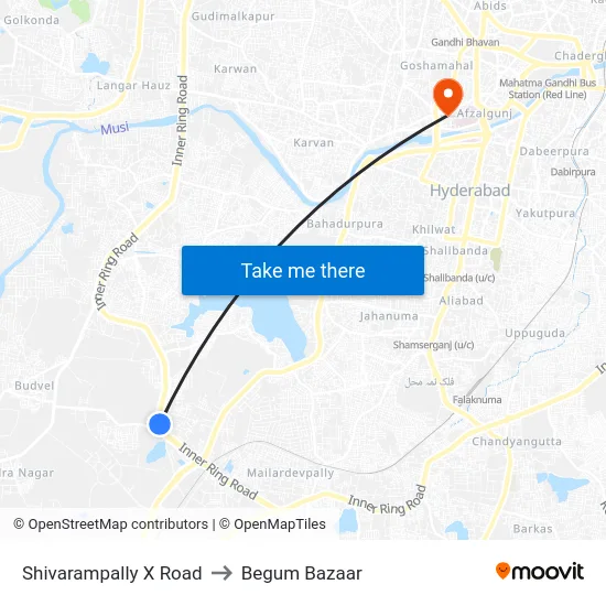Shivarampally X Road to Begum Bazaar map