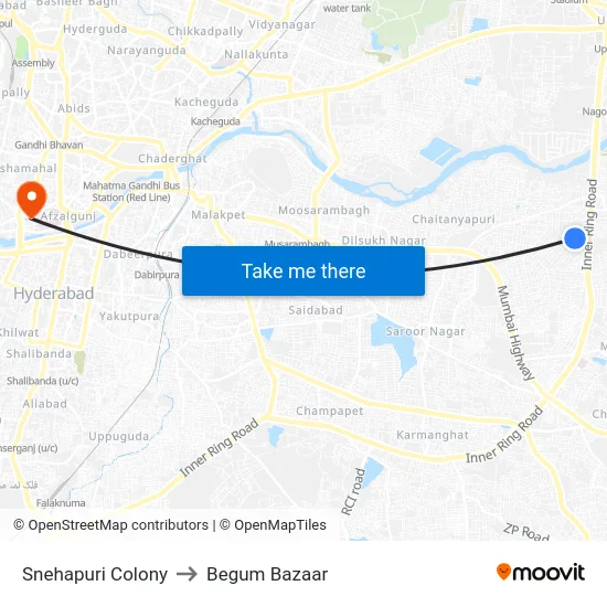 Snehapuri Colony to Begum Bazaar map