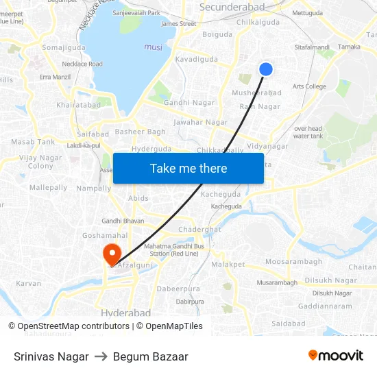 Srinivas Nagar to Begum Bazaar map