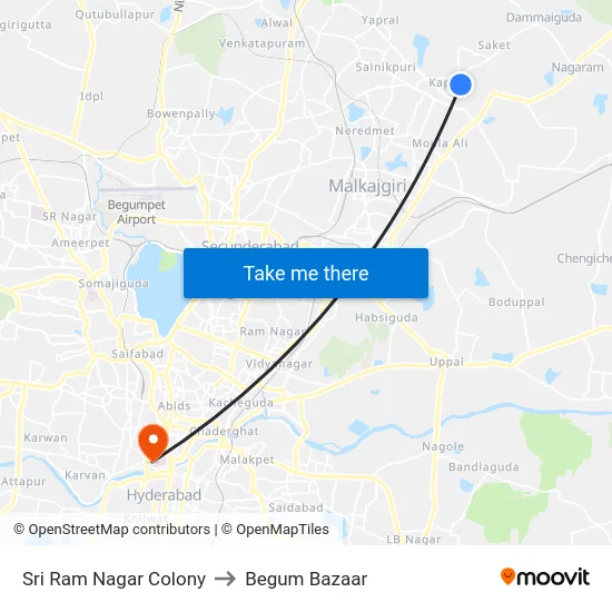 Sri Ram Nagar Colony to Begum Bazaar map