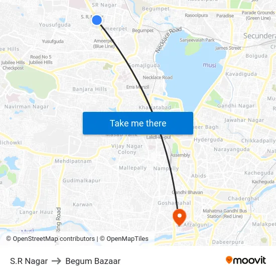 S.R Nagar to Begum Bazaar map