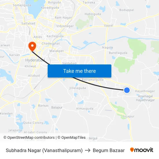 Subhadra Nagar (Vanasthalipuram) to Begum Bazaar map