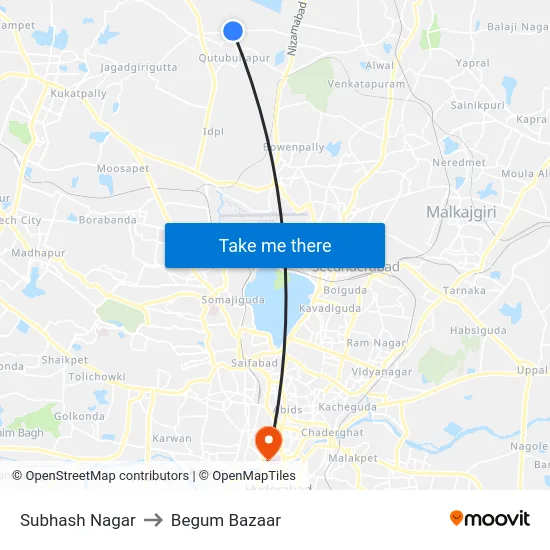 Subhash Nagar to Begum Bazaar map