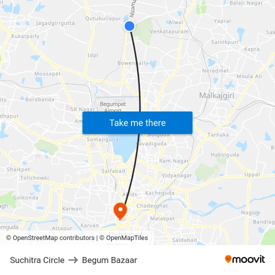 Suchitra Circle to Begum Bazaar map