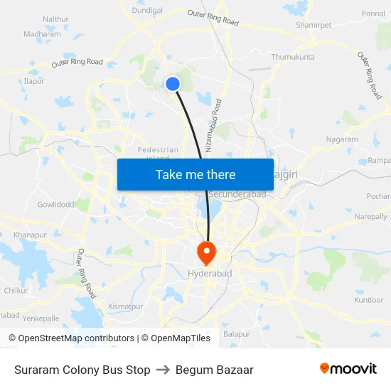 Suraram Colony Bus Stop to Begum Bazaar map