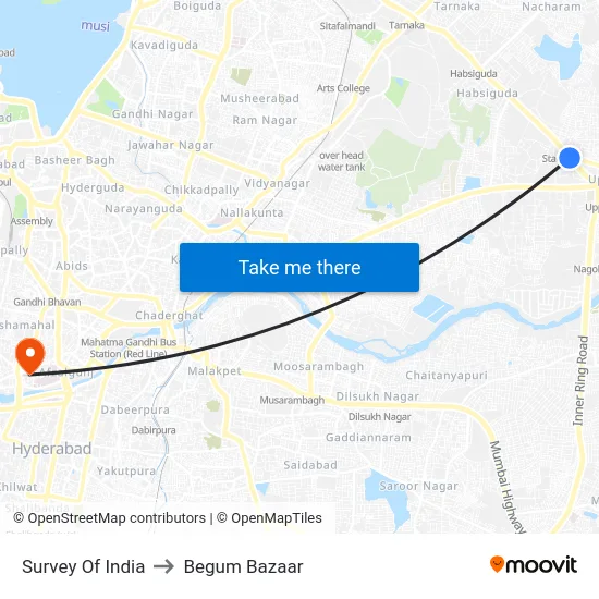 Survey Of India to Begum Bazaar map