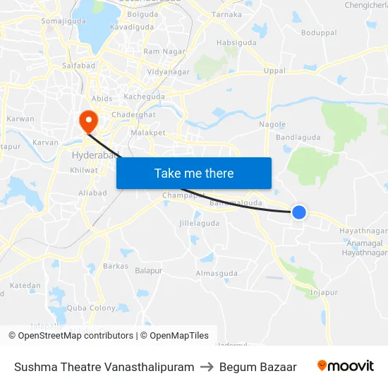 Sushma Theatre Vanasthalipuram to Begum Bazaar map