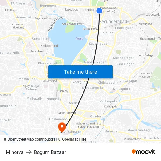Minerva to Begum Bazaar map