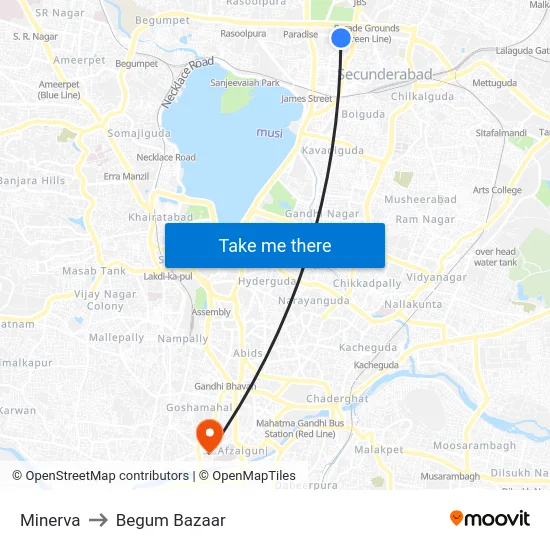 Minerva to Begum Bazaar map