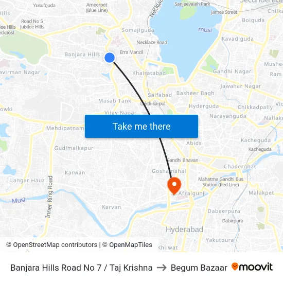 Banjara Hills Road No 7 / Taj Krishna to Begum Bazaar map