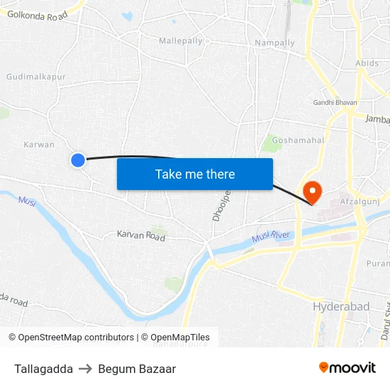 Tallagadda to Begum Bazaar map